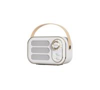 Mini altoparlante multifunzione portatile con radio FM, Bluetooth, USB, TF e Aux, design retrò, per interni ed esterni, senza fili, colore bianco.