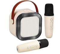 Mini altoparlante per karaoke per bambini e adulti, portatile, Bluetooth, con 2 microfoni e luce, giocattolo per tutti gli smartphone, compleanno, famiglia, feste in casa, colore bianco