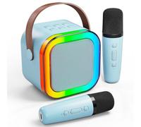 Mini altoparlante per karaoke per bambini e adulti, portatile, Bluetooth, con 2 microfoni e luce, giocattolo per tutti gli smartphone, per compleanno, famiglia, feste in casa (blu)