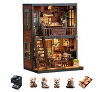 Mini angolo libro fai da te Little Bear Cafe, fermalibri retrò a due piani per caffetteria, artigianato 3D, tema animale carino, adatto per adulti