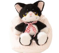 Mini animale di pezza sdraiato con cravatta e sciarpa coordinata, simpatico ornamento di peluche in tre stili di cucciolo di gatto volpe, piccola decorazione for la scrivania e regalo di festa(Cat)