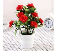Mini Artificiale Finto Bonsai Rosa Fiore IN Vaso Pot Casa Ufficio Camera Tavolo