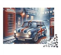 Mini Auto Britannico Puzzle da 1000 Pezzi per Arredamento Casa Adulti, Strada Londra, Mini Auto, Cabina Telefonica, Premium, Spesso, Resistente, Vivace, Stimolante, Antistress 38x26cm/1000pz