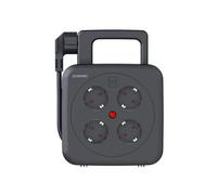 Mini avvolgicavo da 5 m con protezione da sovraccarico | Avvolgicavo manuale con maniglia per il trasporto, 4 prese Schuko, ideale per interni e giardino, nero