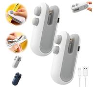 Mini Bag Sealer, 2 in 1 Heat Sealer with Cutter,Portable Handheld Chip Bag Sealer Heat Sealer for Snacks Candies Plastic Bag Food Storage,Heat Seal Vacuum Sealer Kitchen Gadget (White, 2 pcs)