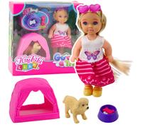 Mini bambola con cane, tenda e accessori