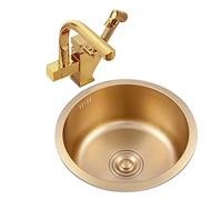 Mini bancone rotondo compatto in acciaio inox, design singolo, per cucina e auto, con corpo a scanalatura profonda, rubinetto colorato, dimensioni B, 40 x 40 cm, perfetto per piccoli spazi