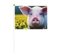 Mini bandiera bianca a forma di maiale con fiore di colza, colore vivace e resistente allo sbiadimento, bandiere a mano con lancia