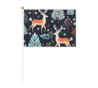 Mini bandiera bianca con albero di Natale e cervo, con asta solida, colori vivaci e resistente allo sbiadimento, bandiere tenute in mano con lancia