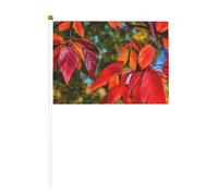 Mini bandiera bianca con foglie rosse autunnali e frutti - colori vivaci e resistenti allo sbiadimento - bandiere tenute in mano con lancia