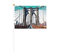 Mini bandiera bianca con palo solido del ponte di Brooklyn, colori vivaci e resistenti allo sbiadimento, bandiere tenute in mano con lancia