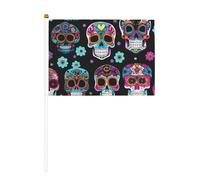 Mini bandiera bianca con teschio di zucchero, asta solida, colori vivaci e resistente allo sbiadimento, bandiere tenute in mano con lancia