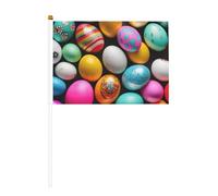 Mini bandiera bianca con uova di Pasqua con asta solida, colori vivaci e resistente allo sbiadimento, bandiere tenute in mano con lancia