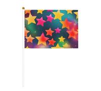 Mini bandiera colorata con stelle arcobaleno e asta solida, colore vivace e resistente allo sbiadimento, bandiere tenute in mano con lancia