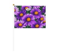 Mini bandiera con margherita viola, asta solida bianca, colori vivaci e resistenti allo sbiadimento, bandiere tenute in mano con lancia