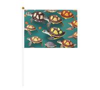 Mini bandiera con molti animali, tartarughe marine, colore bianco solido, colori vivaci e resistenti allo sbiadimento, bandiere tenute in mano con lancia