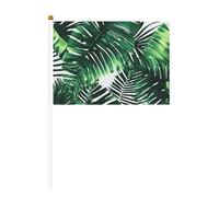 Mini bandiera con palma tropicale e foglie di banano, colore bianco solido, colori vivaci e resistenti allo sbiadimento, bandiere tenute in mano con lancia