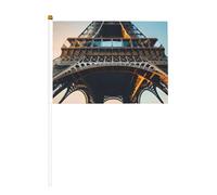 Mini bandiera della Torre Eiffel di Parigi, bianca, con asta solida, colori vivaci e resistente allo sbiadimento, bandiere tenute in mano con lancia