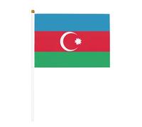 Mini bandiera dell'Azerbaigian con asta solida bianca, colori vivaci e resistente allo sbiadimento, bandiere tenute in mano con lancia