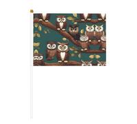 Mini bandiera portatile con molti gufi sui rami degli alberi, per giochi sportivi e festival, decorazione da parata, 14 x 20,8 cm