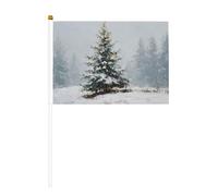 Mini bandiere a forma di albero di Natale nella neve, foresta nebbiosa, mini bandiere su bastone per feste, attività di squadra, parate, decorazione per le vacanze, confezione da 10
