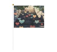 Mini bandiere a forma di cuore cadente su bastone, 14 x 20,8 cm, piccole bandiere USA per esterni, decorazioni per il 4 luglio, decorazione patriottica, asta per bandiera portatile, bandiere palmari