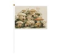 Mini bandiere a forma di fungo, resistenti, 14 x 20 cm, piccole bandiere su bastoncini per esterni, cortile e giardino, confezione da 6 e 10 pezzi