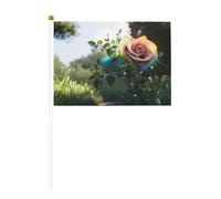 Mini bandiere blu rosa su bastone - 14 x 20,8 cm piccole bandiere USA per esterni, decorazioni 4 luglio, decorazione patriottica, asta bandiera portatile, bandiere palmari, dieci pezzi