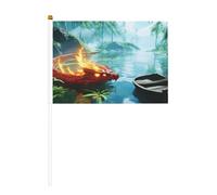 Mini bandiere cinesi Loong rosse fuoco su bastone - 14 x 20,8 cm piccole bandiere USA per esterni, decorazioni 4 luglio, decorazione patriottica, asta per bandiera portatile, bandiere portatili sei