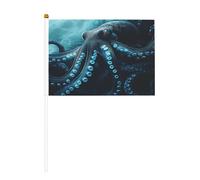 Mini bandiere di polpo di mare profondo su bastone - 14 x 20,8 cm piccole bandiere USA per esterni, decorazioni 4 luglio, decorazione patriottica, asta per bandiera portatile, bandiere palmari, dieci