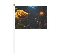 Mini bandiere fioche con rose dorate su bastone - 14 x 20,8 cm piccole bandiere USA per esterni, decorazioni 4 luglio, decorazione patriottica, asta per bandiera portatile, bandiere palmari, sei pezzi