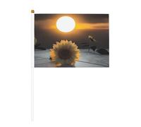 Mini bandiere floreali al tramonto su bastone, 14 x 20,8 cm, piccole bandiere USA per esterni, decorazioni per il 4 luglio, decorazione patriottica, asta per bandiera portatile, bandiere palmari, sei