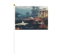 Mini bandiere misteriose isole e squali su bastone - 14 x 20,8 cm piccole bandiere USA per esterni, decorazioni 4 luglio, decorazione patriottica, asta per bandiera portatile, bandiere palmari, sei