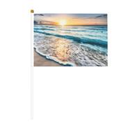 Mini bandiere palmari con stampa di alba sull'oceano, 14 x 20,8 cm | 100% poliestere resistente agli strappi, colori vivaci che non sbiadiscono, confezione da 6/10, palo riutilizzabile da 30 cm