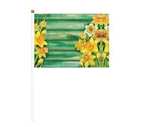 Mini bandiere palmari con stampa di narcisi gialli 14 x 20,8 cm | 100% poliestere resistente agli strappi, colori vivaci che non sbiadiscono, confezione da 6/10, palo riutilizzabile da 30 cm