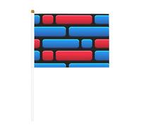 Mini bandiere rosse e blu, resistenti, 14 x 20 cm, piccole bandiere su bastoncini per esterni, cortile e giardino, confezione da 6 e 10 pezzi