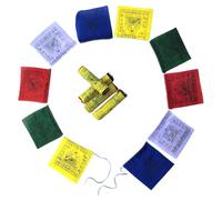 Mini bandiere tibetane da preghiera - 5 confezioni di mini bandiere di preghiera, 10 bandiere per corda, cotone stampato a mano, design tradizionale a blocchi, fatte a mano in Nepal