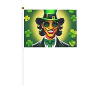 Mini bandierina con scritta "Happy St Patrick's Day", con asta solida, colore vivace e resistente allo sbiadimento, bandiere a mano con lancia