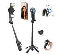 Mini bastone magnetico per selfie con 2 luci di riempimento, rotazione a 360°, treppiede portatile da viaggio con telecomando, mandrino magnetico e clip per selfie per iPhone, Android, TIK Tok/Live