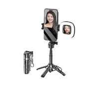 Mini bastone per selfie, telaio stabile a quattro angoli, con luce di riempimento, può ruotare orizzontalmente e verticalmente, telaio drago in metallo rinforzato, lunghezza estensibile 40,6 cm (nero
