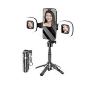 Mini bastone per selfie, telaio stabile a quattro angoli, con luce di riempimento, può ruotare orizzontalmente e verticalmente, telaio drago in metallo rinforzato, lunghezza estensibile 40,6 cm (nero