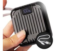 Mini batteria esterna compatibile con iPhone e Android - 10000 mAh - 22,5 W - Power Bank con indicatore di ricarica - Caricabatterie di emergenza universale compatto e leggero con 2 cavi integrati di