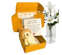 Mini Bears, Handmade Stuffed Animal, Pocket-Sized Plush Toy with Inspirational Card, Gift Box Set, Perfect for Children Baby Shower Christmas Valentine's Day, 7 cm Brown White Pink Light Brown