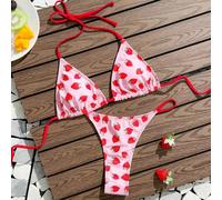 Mini Bikini Rosa Con Fragole Sexy Reversibile Perizoma Rosso Regolabile 1CE19