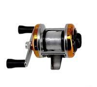 Mini bobina da pesca sul ghiaccio con doppie manopole, linea pre-bobinata da 50 m, struttura in alluminio e ABS, cuscinetti a bobina lisci per pesca invernale (oro (metallo))