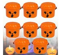 Mini Boo Buckets, Spooky Mini Boo Bucket Figurines, Halloween Candy Bowl, Home Decoration, Trick or Treat Event Props Novelty, Plastic Buckets with Handles (StyleB,4PCS)