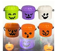 Mini Boo Buckets, Spooky Mini Boo Bucket Figurines, Halloween Candy Bowl, Home Decoration, Trick or Treat Event Props Novelty, Plastic Buckets with Handles (MIX,6PCS)