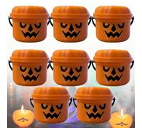 Mini Boo Buckets, Spooky Mini Boo Bucket Figurines, Halloween Candy Bowl, Home Decoration, Trick or Treat Event Props Novelty, Plastic Buckets with Handles (StyleC,4PCS)