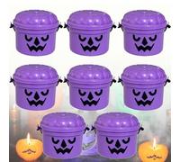 Mini Boo Buckets, Spooky Mini Boo Bucket Figurines, Halloween Candy Bowl, Home Decoration, Trick or Treat Event Props Novelty, Plastic Buckets with Handles (StyleE,4PCS)