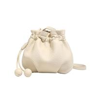 Mini borsa a tracolla da donna con tracolla regolabile con coulisse, borsa a secchiello vintage per uscite quotidiane, bianco, 200*180*130MM